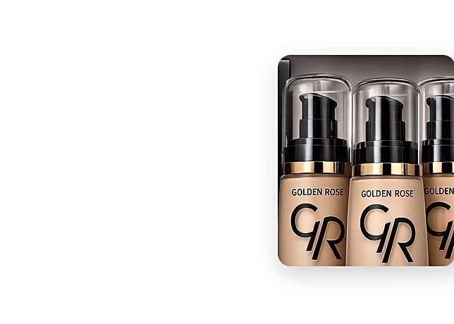 Golden Rose Longstay matte foundation bottles on a white banner