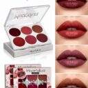 Mocmallure six-shade lip palette shown open with the shades worn on lips